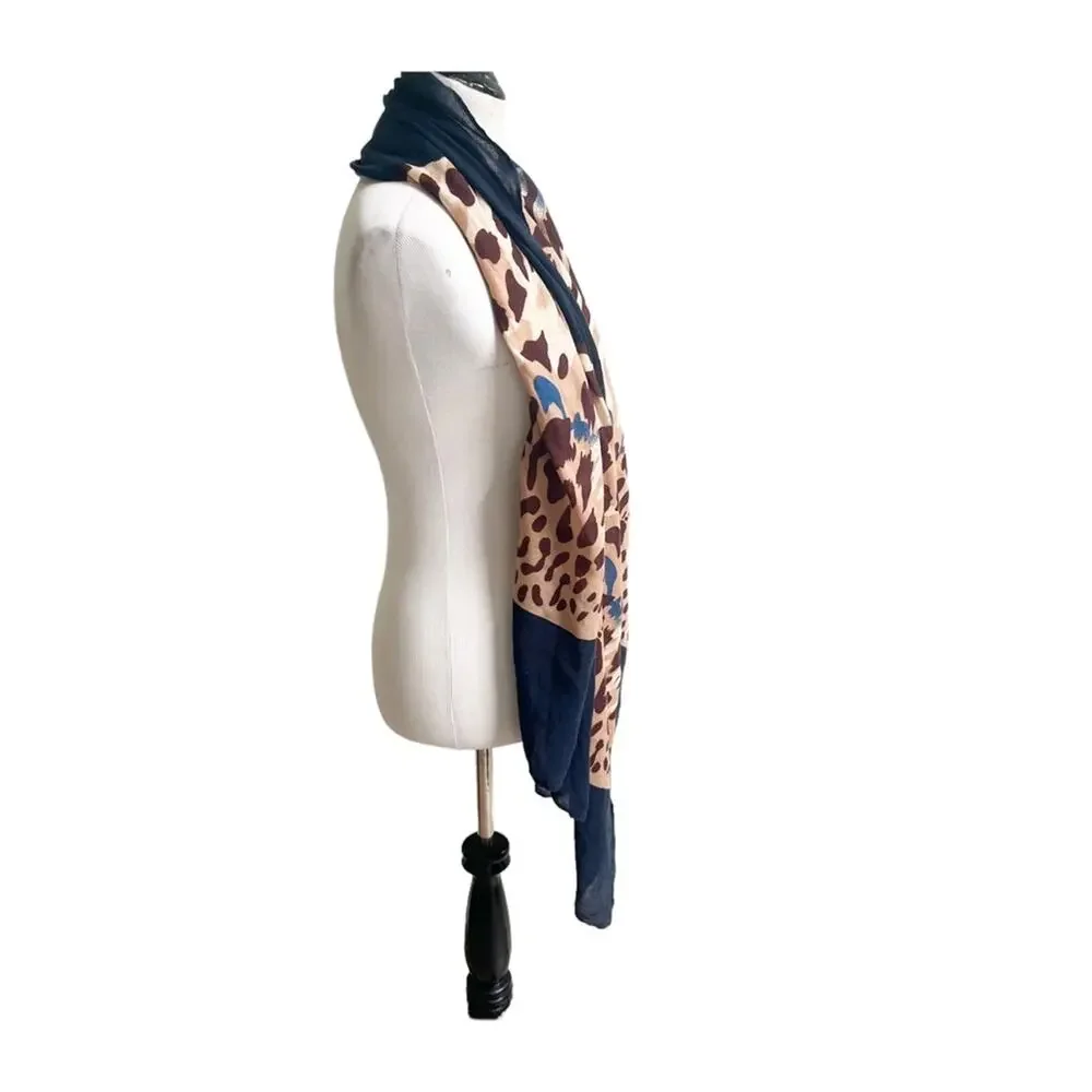 Animal And Denim Blue Print Boutique Scarf Oversized Lightweight